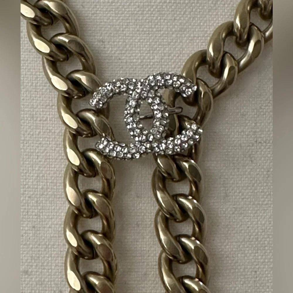 Chanel necklace gold color & Strauss CC Bolero NWT, Full Set - Picture 9 of 16